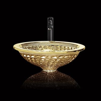 China Chromierte Klarglas-Schüssel-Wannen-goldene Wäsche-Hand moderner Crystal Bathroom Vanity zu verkaufen