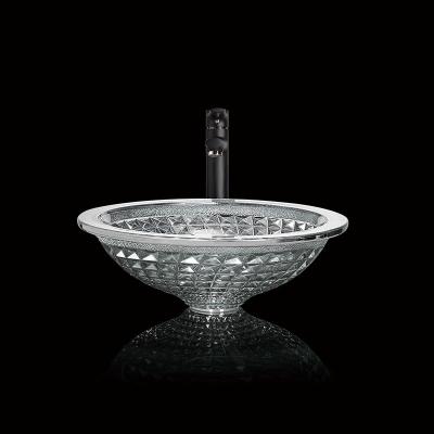 China Silberner Trichter formte Crystal Wash Basins Chromed Etched-Glasschiff-Wannen zu verkaufen