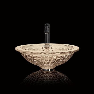 China Champagne Crystal Wash Basins Circular Wash-Handhauptbadezimmer-Trichter-Form zu verkaufen