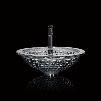 China Kreisförmiges handgemachtes Crystal Wash Basins Vessel Glass-Badezimmer konzentrieren geformtes Rauch-Grau zu verkaufen