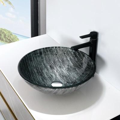 Cina Incisione del disegno superiore della mano del lavandino del bagno del nero del lavabo della tavola rotonda in vendita