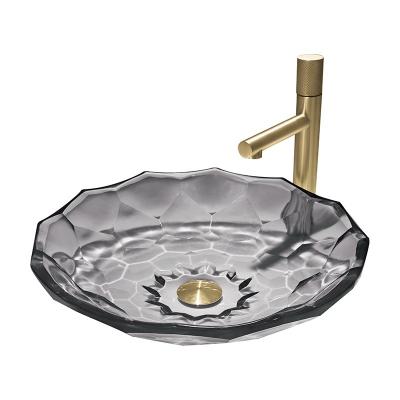 China Luz de cristal formada bola moderna Gray Color Vessel Sinks Pop del lavabo encima del dren en venta