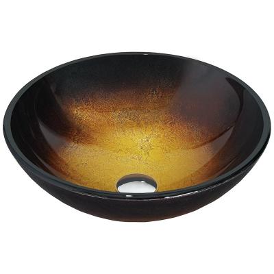 中国 Bathroom Tempered Glass Vessel Sink Gradient Brown Round Wash Basin Bowl 販売のため