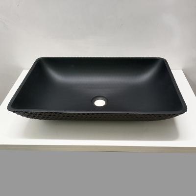 China O banheiro de couro da grão moderou o dissipador de vidro Matt Black Glass Wash Basins ácido da embarcação à venda