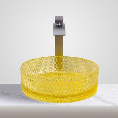 China El gabinete de baño de cristal del lavabo del cilindro moderno hunde color amarillo transparente en venta