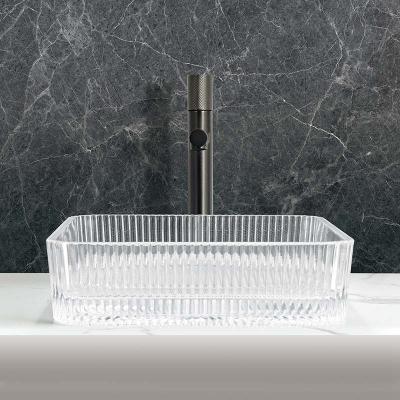 China Square Shape 1 Hole Glass Vessel Basins 12mm Thickness With Pop Up Drain zu verkaufen