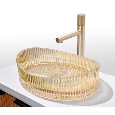 中国 Modern Glass Vessel Basins With 12mm Thickness Center Drain Glass Basin Bowl 販売のため