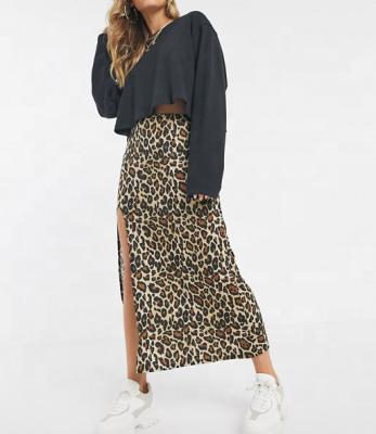 China 2020 Springs Anti-Static/Fashion Midi Thigh Slit Leopard Print Summer Customized Trendy Skirt for sale