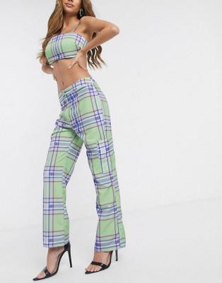 China 2022 Fashion Women Coordinating QUICK DRY Top Ladies Checked Crop Top And Kick Rocket Pants Set for sale