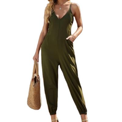 China QUICK DRY Cami Jumpsuit Casual Regular Fit Oblique Pocket Spaghetti Straps Overalls 100% Polyester Sleeveless for sale