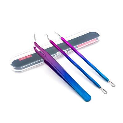 China Nail Art Gel Painting 3 Pieces Stainless Steel Eyelash Tweezers Acne Blackhead Blain Curved Rhinestones Nipper Manicure Nail Salon Tools for sale