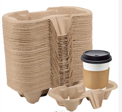 China 100 Cup Tray 2 Cup Holder Biodegradable Pulp Moled Coffee Beverage Carrier Paper To Go Packaging for sale