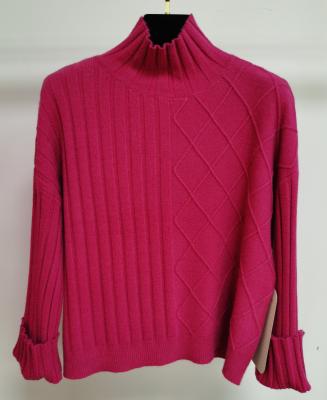 China Anti-wrinkle Three Quarter Sleeve Turtle Neck Knit Sweater Women for sale