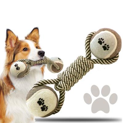 China Wholesale Toy Sustainable Pet Stain Cotton Rope Tennis Dumbbell Dog Toys Rope Knot Molar Ball for sale