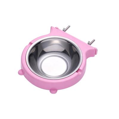 China Viable Pet Bowl Hanging Feeder Plastic Fixed Bowl Dog Food Stainless Steel Dog Drinking Bowl Cat Utensils for sale