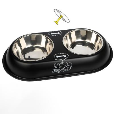 China Universal Stainless Steel Pet Bowl Cartoon Cute Dog Non-Slip Viable Cat Dog Bowl Teddy Bichon Small Pet Bowl for sale