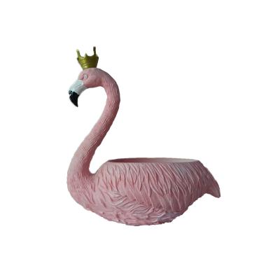 China Custom polyresin pink rose statue pot tacker flamingo Europe resin figurine animal home decor for sale