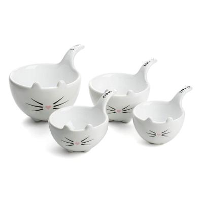 China Viable Cute Design White Ceramic Cat Shape Bowls Measuring Cups Gifts for sale