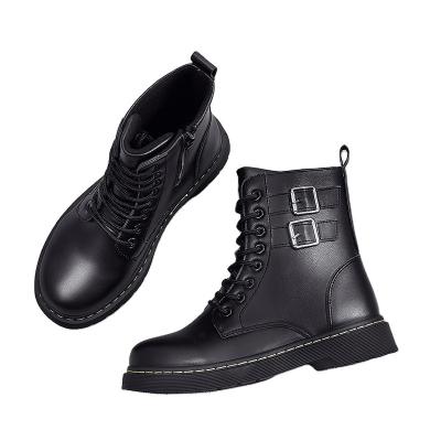 China 2021 Autumn And Winter High Top Women's Leather Flat Shoes Small Tend Casual Martin Boots for sale