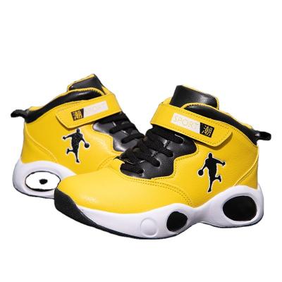 China New autumn style children's sports running shoes leather high top leather basketball shoes outdoor yards waterproof 31-40 for sale