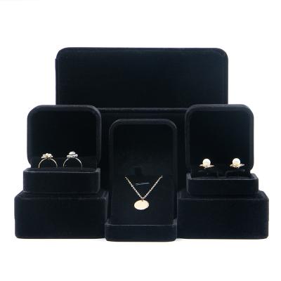 China High Quality Custom Black Luxury Jewelry Packaging Hanhong Velvet Jewelry Package Soft Velvet Storage Box Gift Box for sale