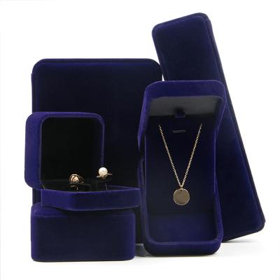 China High Quality Custom Blue Luxury Custom Hanhong Velvet Jewelry Package Jewelry Necklace Ring Packaging Gift Box Soft Velvet Storage Box for sale