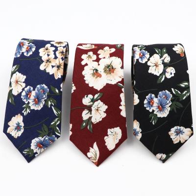 China New Novelty Mens 100%Cotton Floral Neck Ties Narrow 6.5cm Width Skinny Tie For Wedding Party Dinner Date Daily Wear Accessories for sale