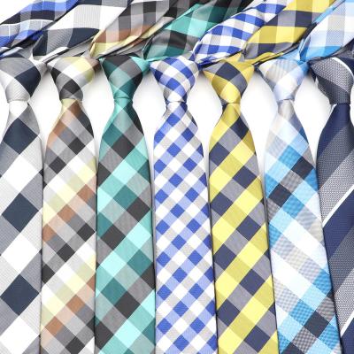 China Classic Casual Fashion 6cm Plaid Ties Yellow Blue Business Leisure Man's Tie For Men's Suit Neckerchief Wedding Party Neckties Gift for sale