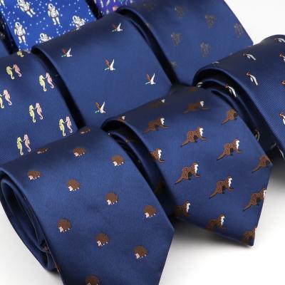 China Mens Formal/Business Tie Classic Navy Blue Ties Fashion Mens Animal Print Wedding Ties Jacquard Woven 100% Silk Man Solid Skinny Neck Tie for sale