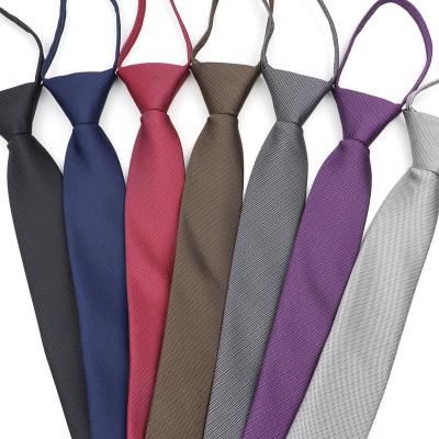 China Leisure Men's Blue Brown Solid Color Neck Tie Skinny Lazy Ties Zipper Red Black Slim Narrow Tie Groom Wedding Party Dress Tie for sale