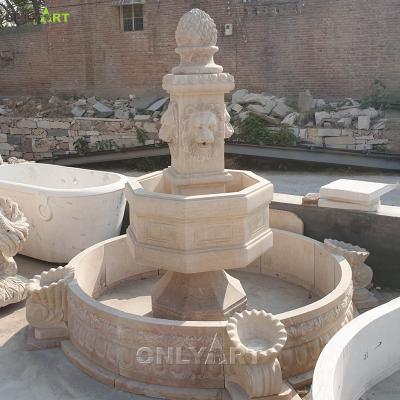 China EUROPEAN Outdoor Natural Antique Hand Carved Marble Stone Garden Fountain With Lion Head for sale