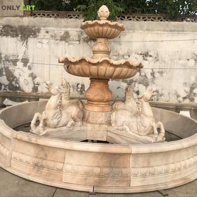 China Custom Outdoor Garden Natural Stone Marble Stone Horse Carving Large Sitting Fountain EUROPEAN for sale