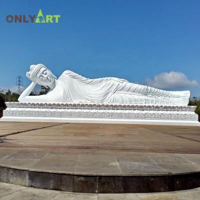 China Traditional Artificial Large White Marble Sleeping Buddha Reclining Lying Statue For Outdoor Decoration for sale