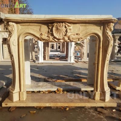 China Modern New Stain Goods Decorative Natural Stone Fireplace Surround Marble Fireplace Mantel For Indoor for sale