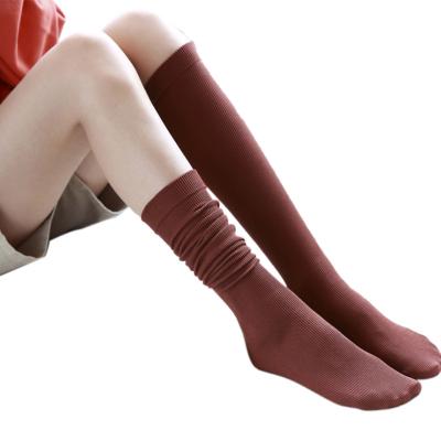 China Breathable Velvet Women Solid Color Stretch Pile Slouch Knee Length Long Sock for sale