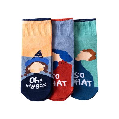 China Spring and Autumn Original Design Letter Jacquard Cartoon Character Ladies Cotton Viable Socks for sale