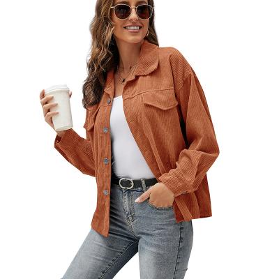 China Autumn New Product Women Breathable Corduroy Lapel Long Sleeve Loose Casual Shirt Coat for sale