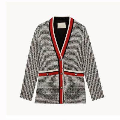 China Small Breathable Thin Striped Loose Outer Yarn Dyed Perfume Cardigan Coat for sale