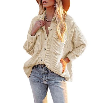 China Solid Color Corduroy Cardigan Breathable Loose Long Sleeve Jacket for sale