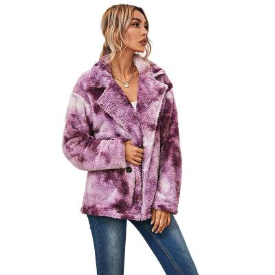 China Viable Tie-Dye Printed Double-Sided Plush Crossover Long Sleeve Chunky Jacket for sale