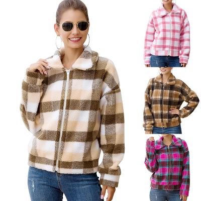 China Autumn And Winter Women Plaid Short Lapel Viable Loose Woolen Jacket for sale