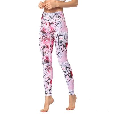 China Digital printed high-waist antibacterial buttocks running sports anti-snagging leggings for sale