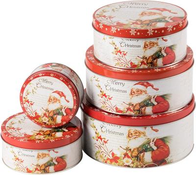 China Recyclable Round Shape Tin Set Cookie Tins Customize Cookie Can Food Grade Cookie Tin Metal Packaging Box for sale