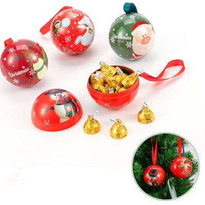 China Recycled Materials Christmas Decorations Christmas Decorations Reusable Reusable Hanging Metal Box Ball Shape Gift Tin Box for sale