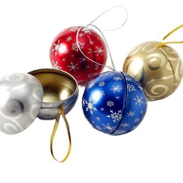 China Recyclable Small Christmas Tin Ball Decorations Tin Box Candy Tin Can for sale