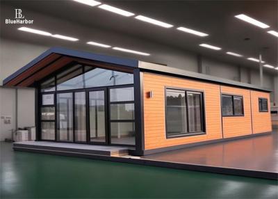 China 2-4 People Prefab Camp House with Imitation Wood Exterior and Floor To Ceiling Window for sale