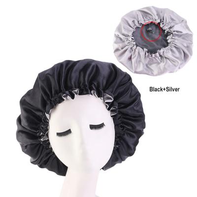 China OEM SATIN/POLYESTER double layer braid hair sleep hats women silk satin bonnets with custom logo for sale