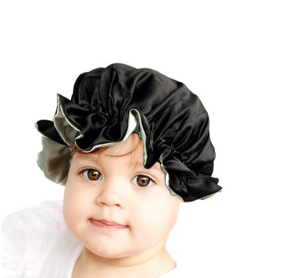 China Adjustable double layer satin hair bonnet baby hair bonnet nightcap kids warm silk comfortable bonnets custom sale logos for sale