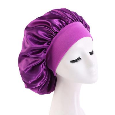 China Cheap Designer Price Comfortable Wide Band Satin Hair Bonnets For Women Silk Bonnet With Custom Logo for sale