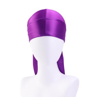 China New Style SATIN/POLYESTER Designer Silk Durags For Men Long-tail Satin Durags With Custom Logos for sale